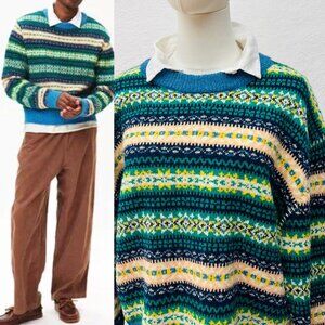 NWT UO Hudson Fair Isle Blue Crew Neck Sweater UNISEX XL / Eclectic Grandpa